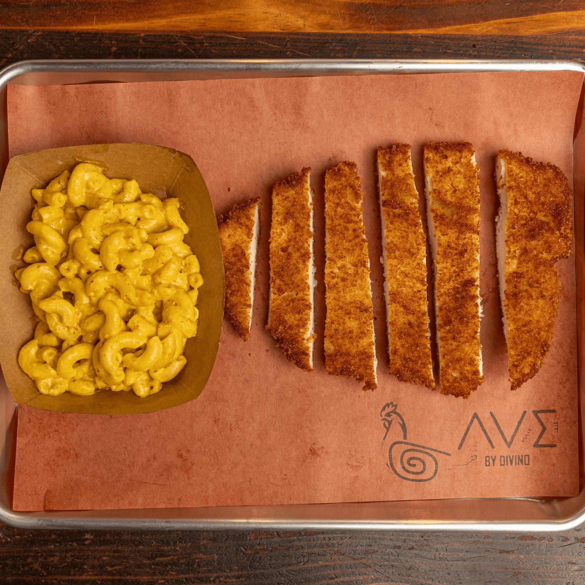 Mac & cheese with chicken.